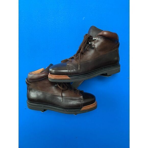 SANTONI EVEREST HIKING BOOT 8.5  D DERBY BURNISHED BROWN ZIPPER - Picture 1 of 8
